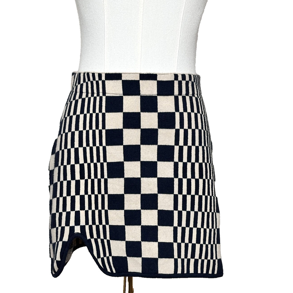 Urban Outfitters Checkered Notch Knit Mini Skirt Navy Cream Y2K Festival Small